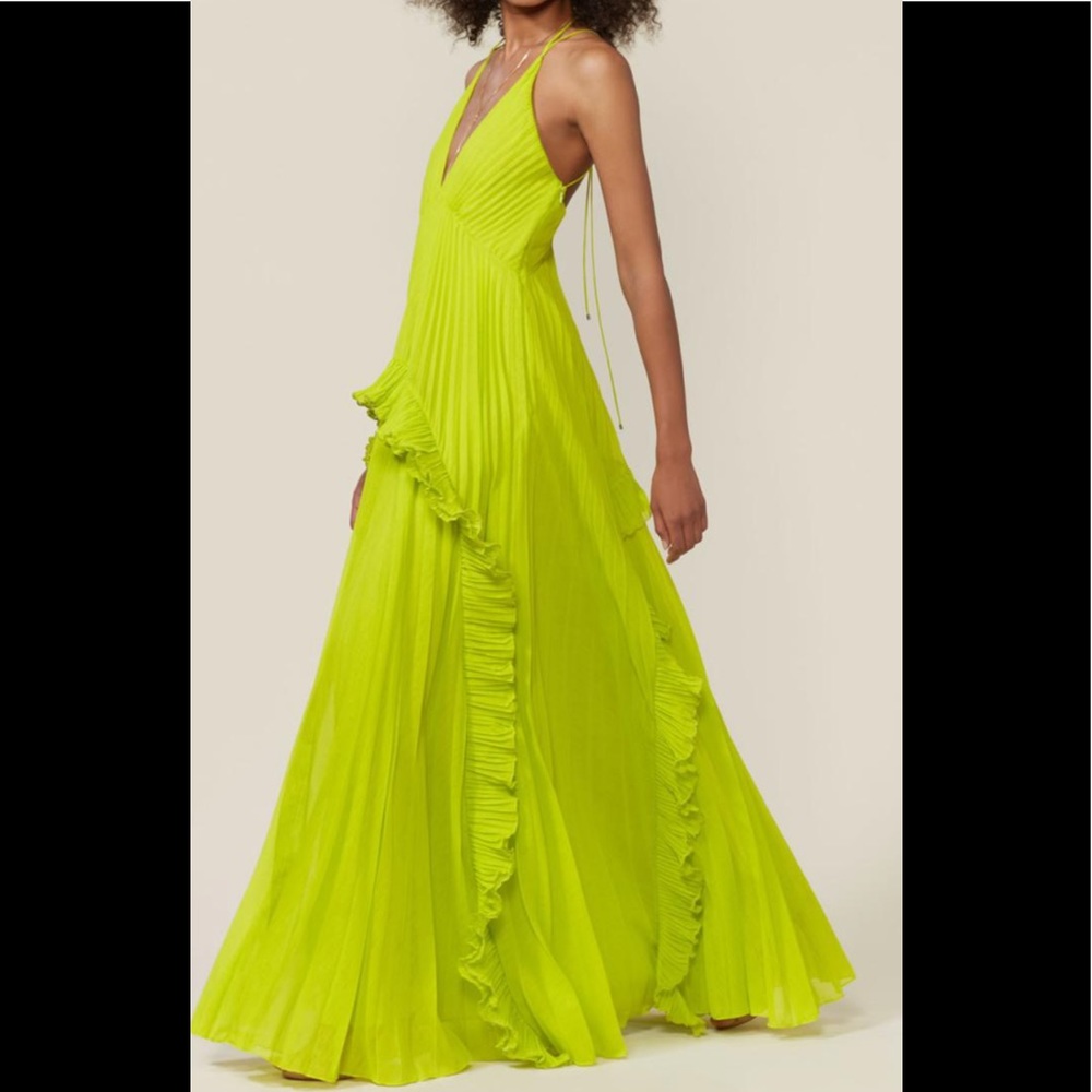 Neon green pleated Halston Heritage Gown